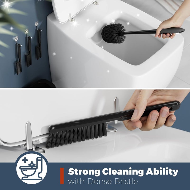 Holaloha Toilet Brush, 3 Pack Toilet Brush and Holder Set Bathroom Accessories, Toilet Bowl Brush and Holder with 3 Crevice Brush for Bathroom, Toilet Scrubber Brush (Black) - Image 3